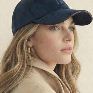 Rag & Bone Navy Suede Baseball Cap with Small Embroidered Logo